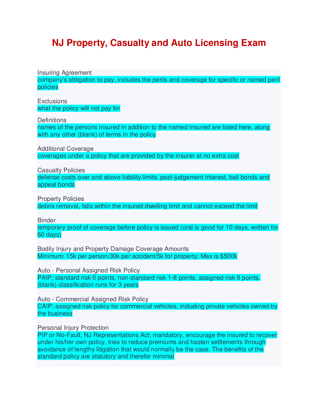 Preview image for NJ Property, Casualty, and Auto Licensing Exam